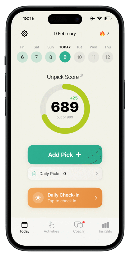 Unpick app showing home page